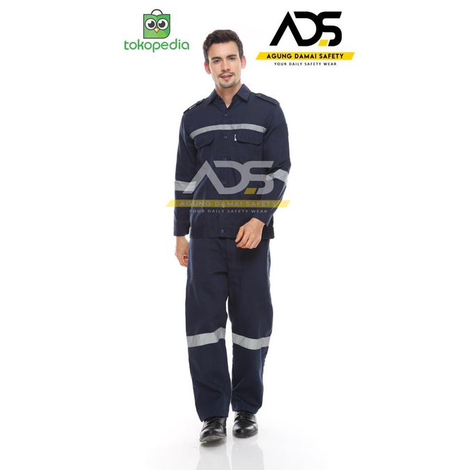 Diskon Wearpack Safety / Atasan Safety/ Wearpack Atasan Lengan Panjang - Biru Dongker, M Diskon