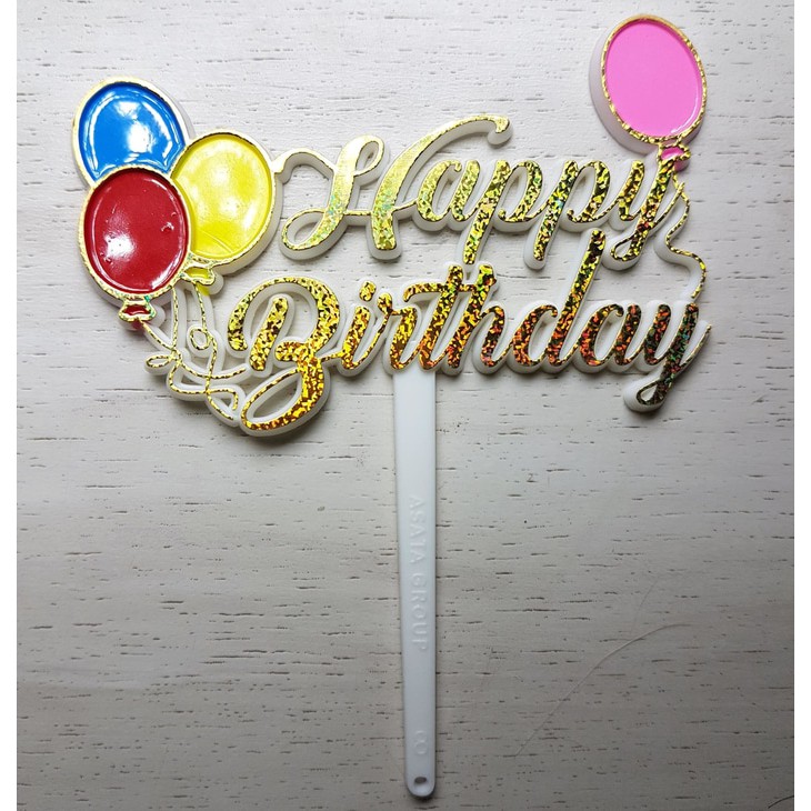 Topper Kue Tart TI43A - Per Piece - Balon & HBD Kuning Emas