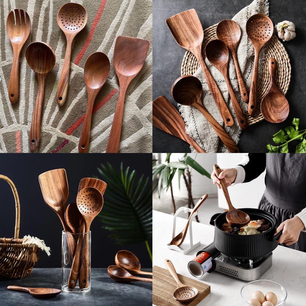 wooden kitchen utensils 5in1 / alat masak set sendok sutil spatula kayu