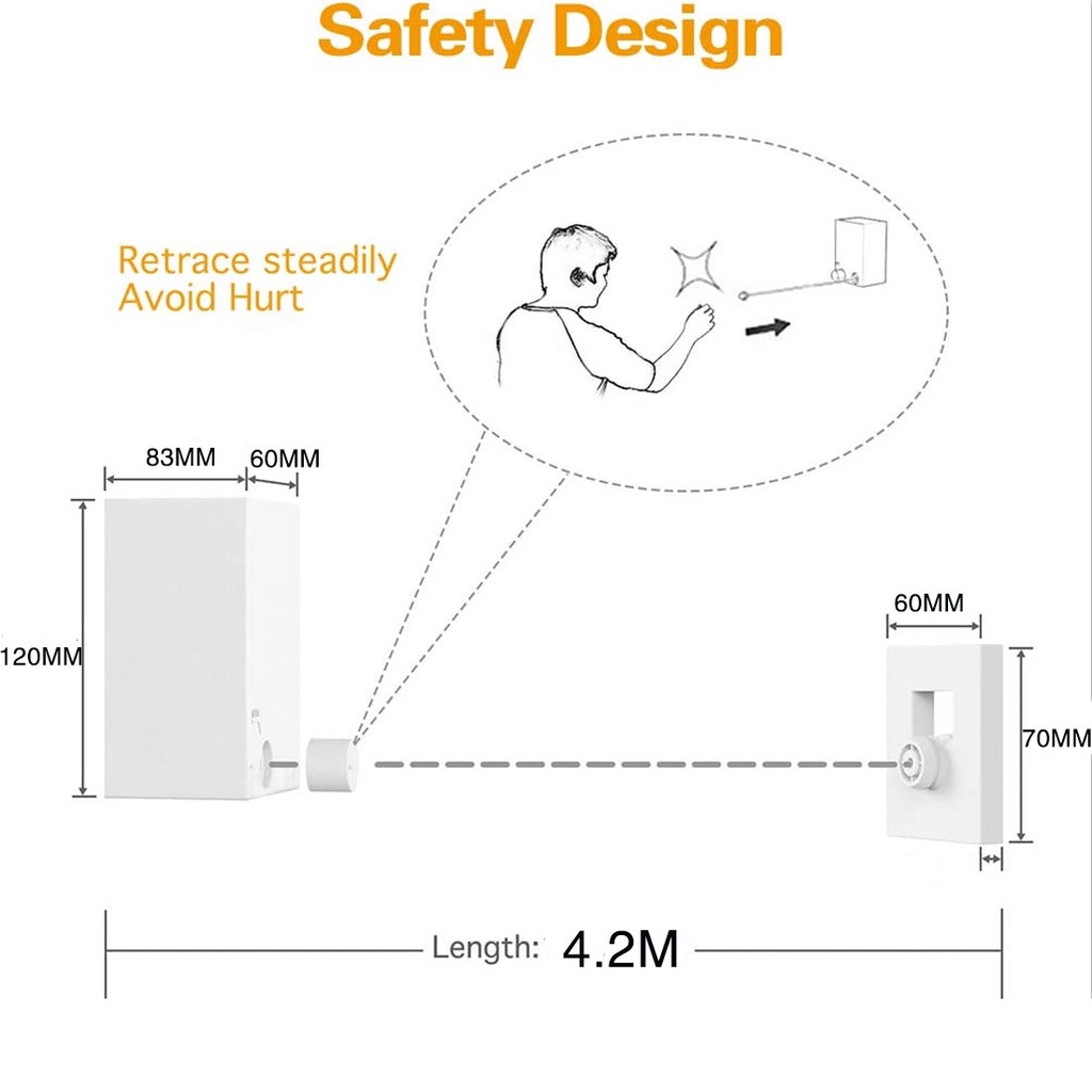 4.2M Jemuran Baju Portable | jemuran handuk | Indoor Outdoor Retractable Tali Clothesline Stainless | jemuran minimalis | jemuran baju | jemuran dinding lipat | jemuran tempel | jemuran retractable | jemuran portable