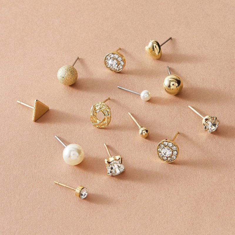 12 Pasang / Set Anting Stud Kristal Bentuk Hati Bunga Aksen Mutiara Untuk Wanita