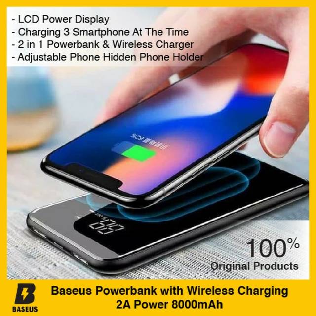 Powerbank Baseus Wireless Charger Digital Display 8000mAh