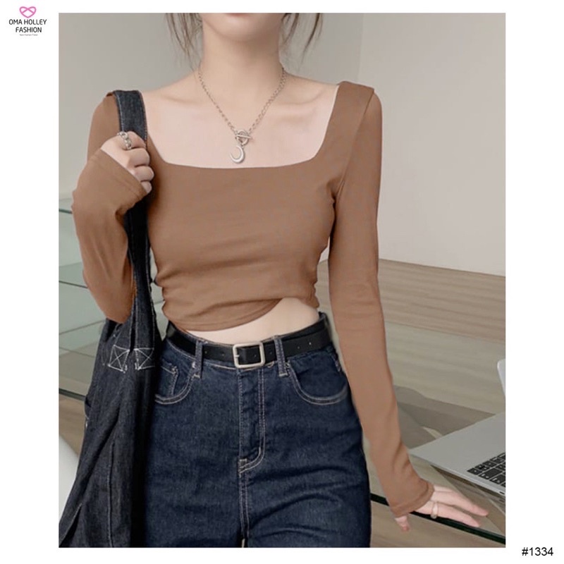 Tq88indonesia Fashion Baju Crop Wanita Lengan Panjang / Fiore Square Longsleeve Crop Top / Baju Santai Wanita / Ootd Kekinian / Outfit Citayam / Pakaian Sehari-hari