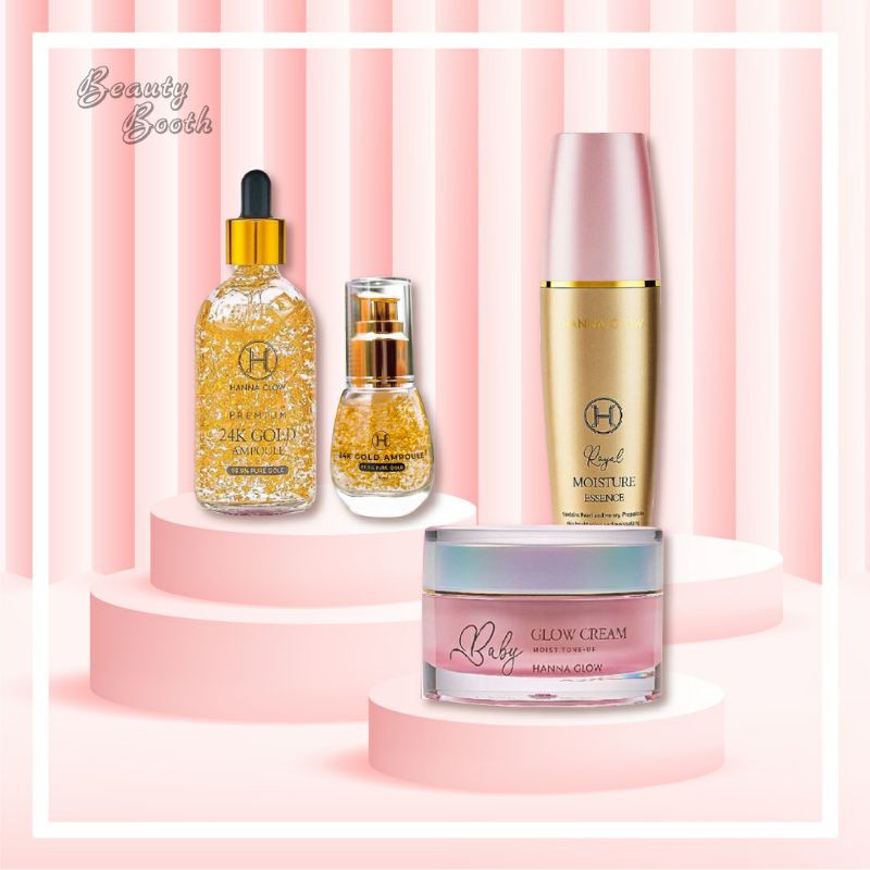 HANNA GLOW 24K Gold Ampoule | Royal Moisture Essence | Baby Glow Cream | BB Cream | Travel Kit | Hannaglow | Glowing Kinclong Bersih Mulus Bekas Jerawat