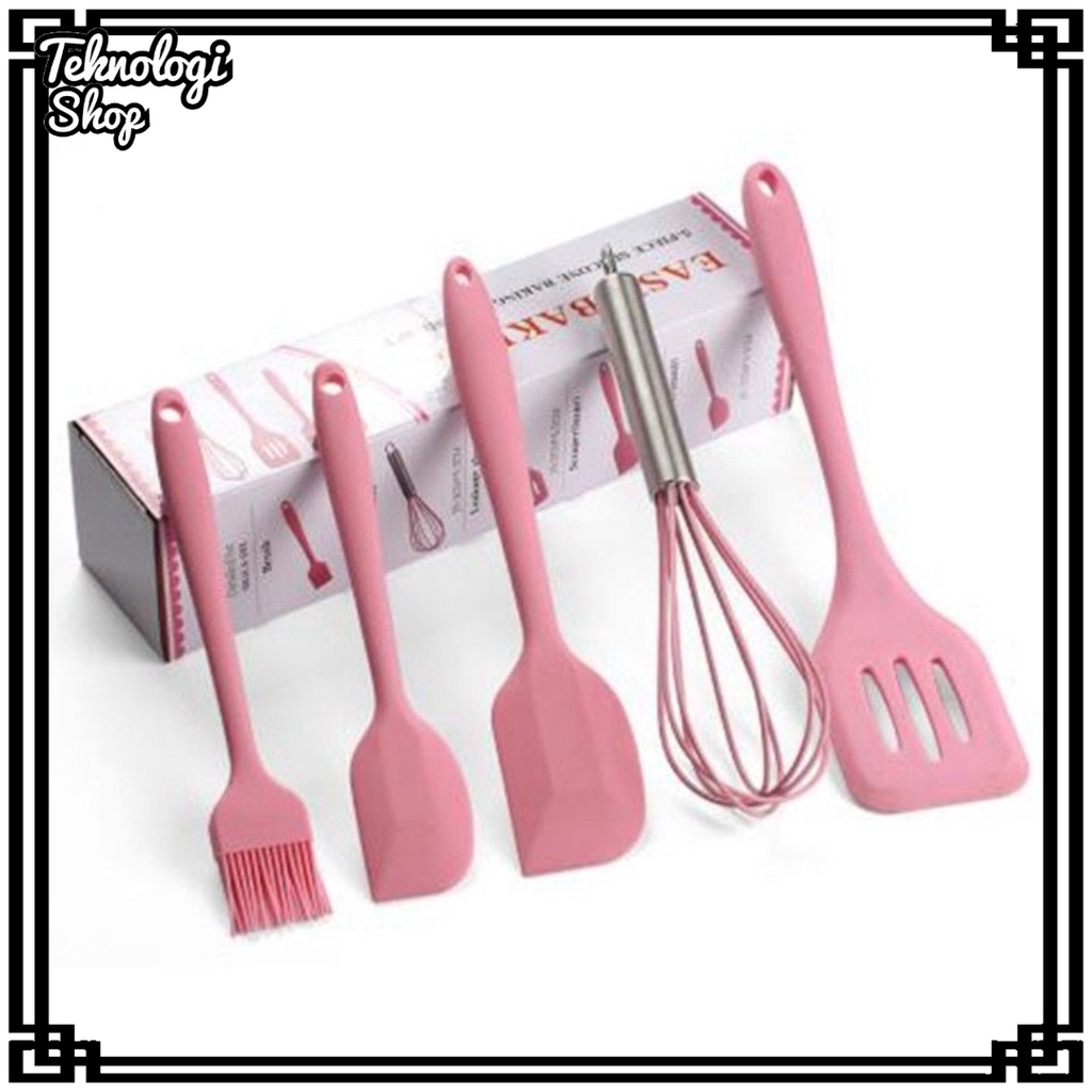 SPATULA Peralatan Masak Serbaguna Set 5pcs Kitchen Cooking Tool Telfon Silicone