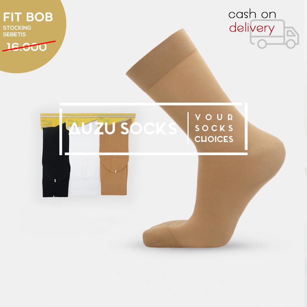 Stocking kaos kaki formal wanita sebetis hitam putih cream fitbob-2