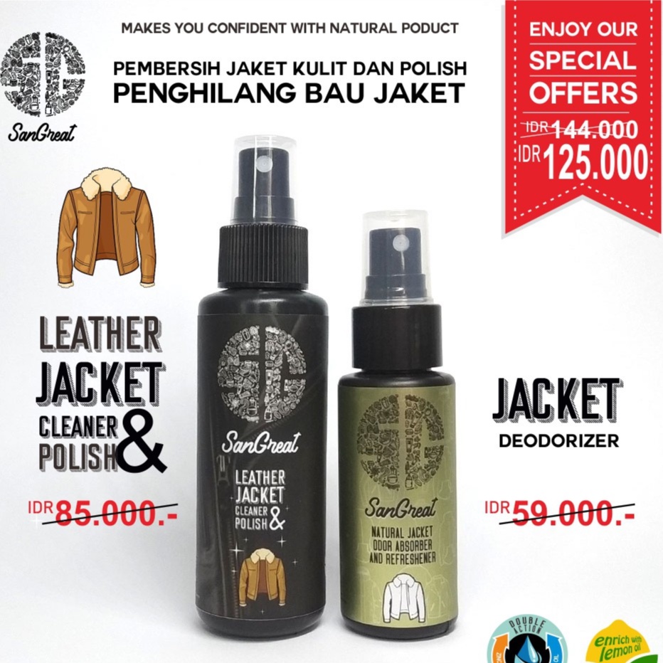 Paket leather jacket cleaner and polish pembersih pengkilap jaket kulit dan penghilang bau jaket