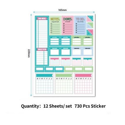 Planner Stickers - Bullet Journal Sheets BJS-02 (12sheets=730pcs)