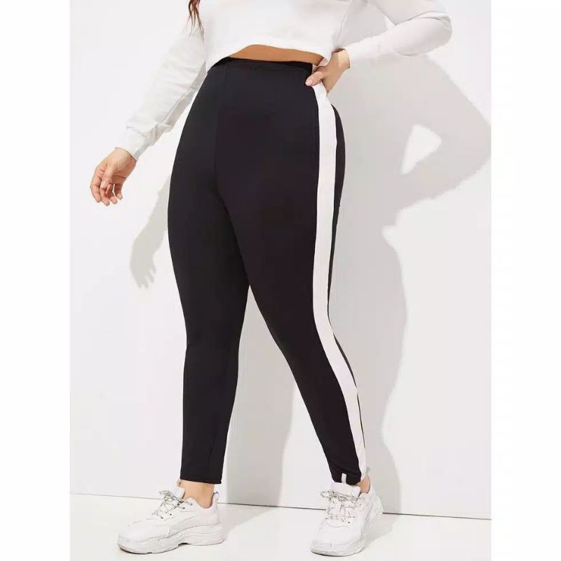 legging Wanita panjang List/strip/line putih jumbo BB 65-85kg