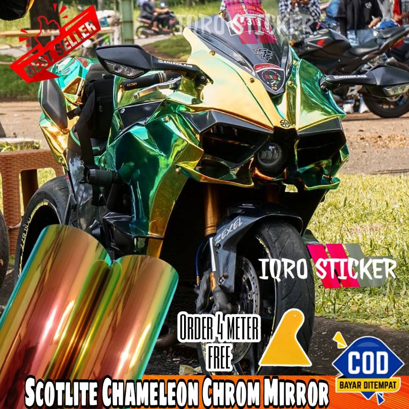 Jual Sticker Scotlite Bunglon Chameleon Chrome Mirror Skotlet Motor