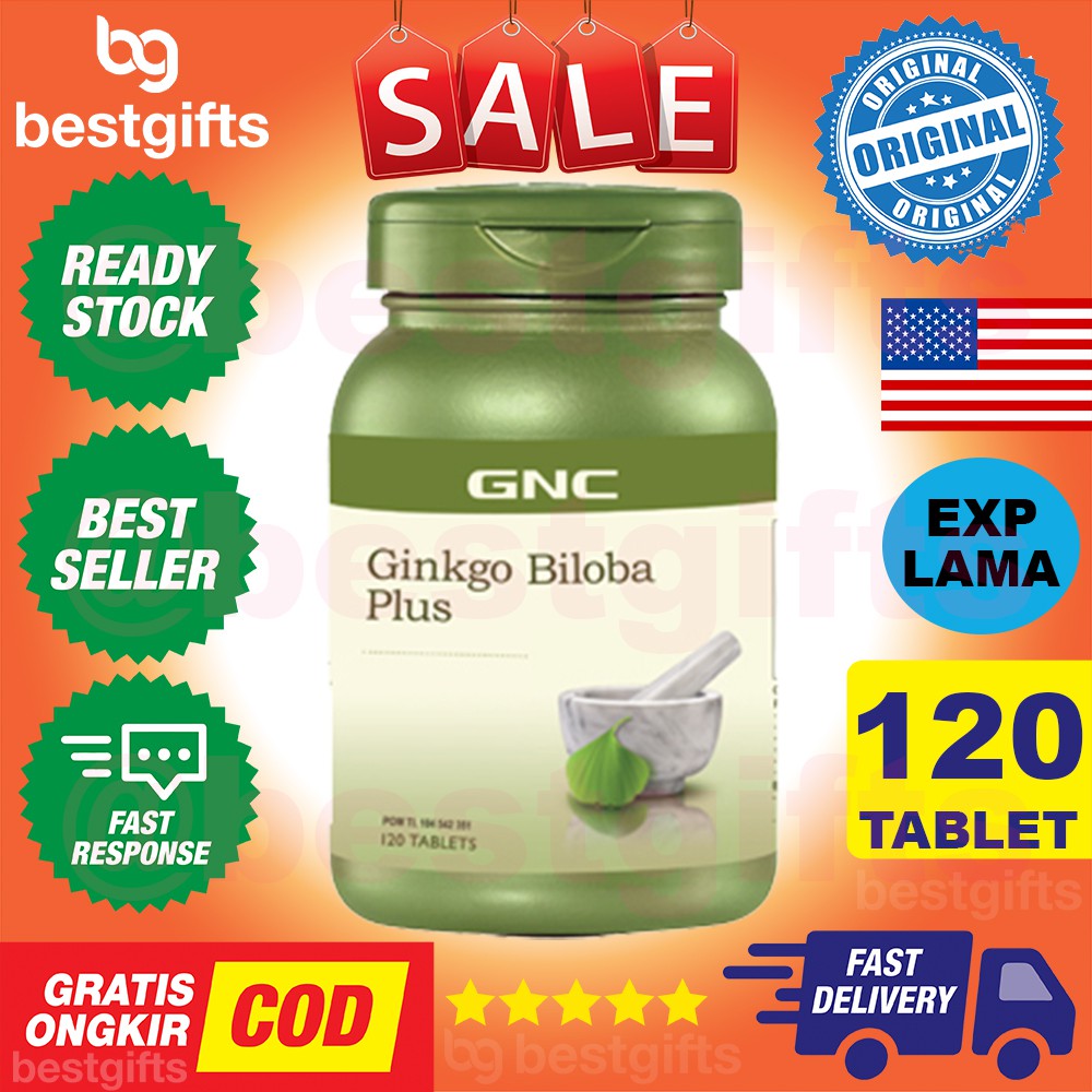 GNC GINKGO BILOBA PLUS MEREDAKAN KECEMASAN VERTIGO INSOMNIA SKIZOFRENIA PMS SUSAH TIDUR 120 TABLET