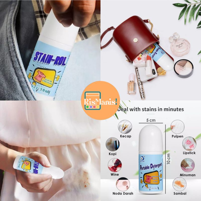 STAIN REMOVAL MAGIC ROLL-ON - Roll Ajaib Penghilang Noda Pakaian Tanpa Bilas Air Sabun Cuci Portable Deterjen Pengangkat Bercak Tinta Saos Kecap Bekas Lipstick Stick Roller Pembersih Baju Celana Sepatu