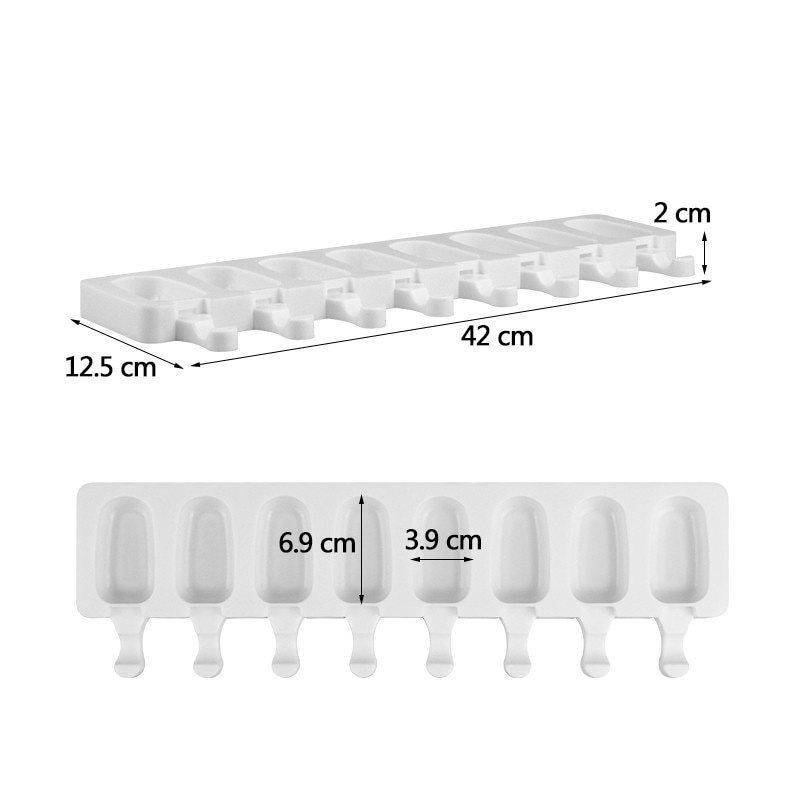 Cetakan Es Krim 8 Hole Silicone Mold Dessert with Popsicle Sticks