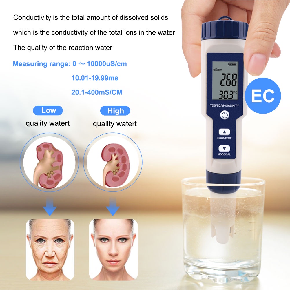 7 in 1 / 5 in 1  PPM tds/ec/ph/salinity/temperature meter digital Water Quality Tester Pena Peng PH/TDS/EC/ORP/SG/Salinity