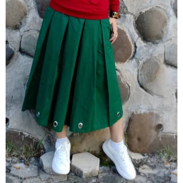 Rok Wanita Panjang 7/8 Bot Ring Numia Namira Maxi Skirt Modis Pakaian Wanita-Hijau Botol