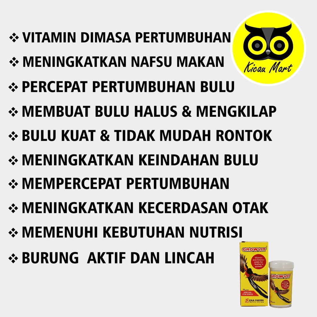 VITAMIN OBAT BURUNG PIYIK ANAKAN PAUD BALIBU GROWVIT GROW VIT EKA FARMA PENAMBAH GACOR  VTGWVEF