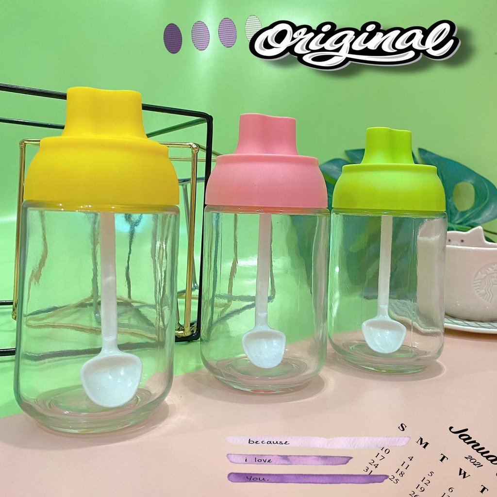 VS BG - Botol Warna Warni Bumbu dapur kaca / BUMBU rempah / madu SENDOK