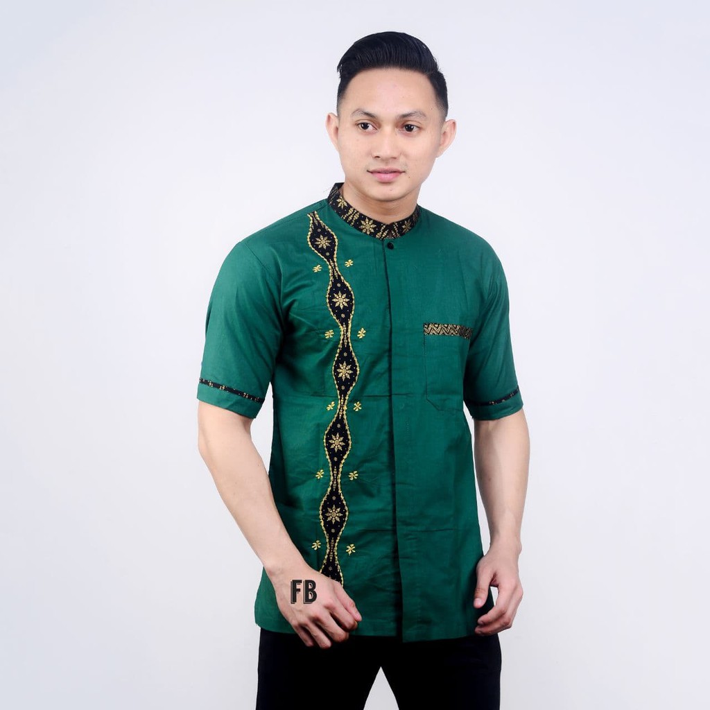 Baju Koko Kombinasi Batik Baju Koko Pria Hijau Bordir Batik Atasan Pria Muslim