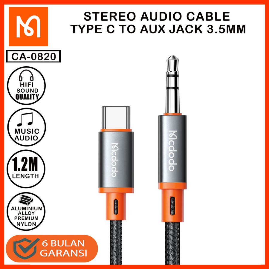 MCDODO CA-0820 Kabel AUX Type C To DC 3.5MM Converter Audio Type C Lightning MCDODO CA-078 Kabel AUX Lightning Iphone To DC 3.5MM Cable AUX to DC Male Jack 3.5 MM Type C Lightning