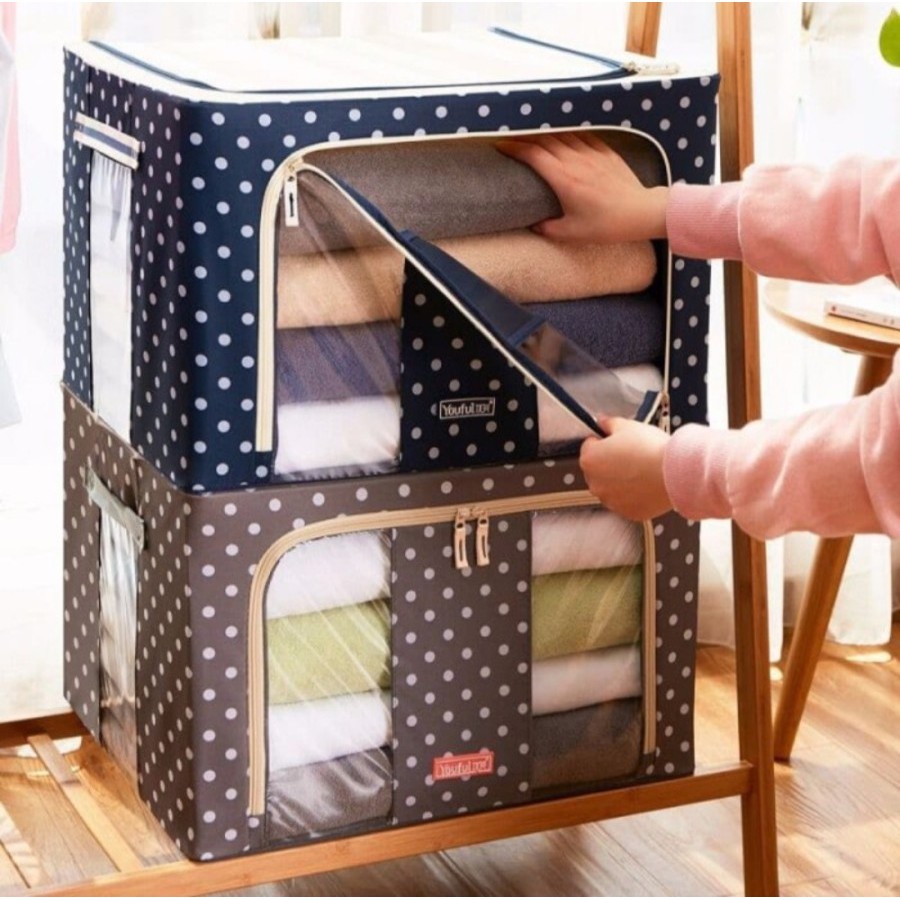 NA - Storage Box Lipat Bahan Tebal Dual Zipper - Box Bed Cover 66L