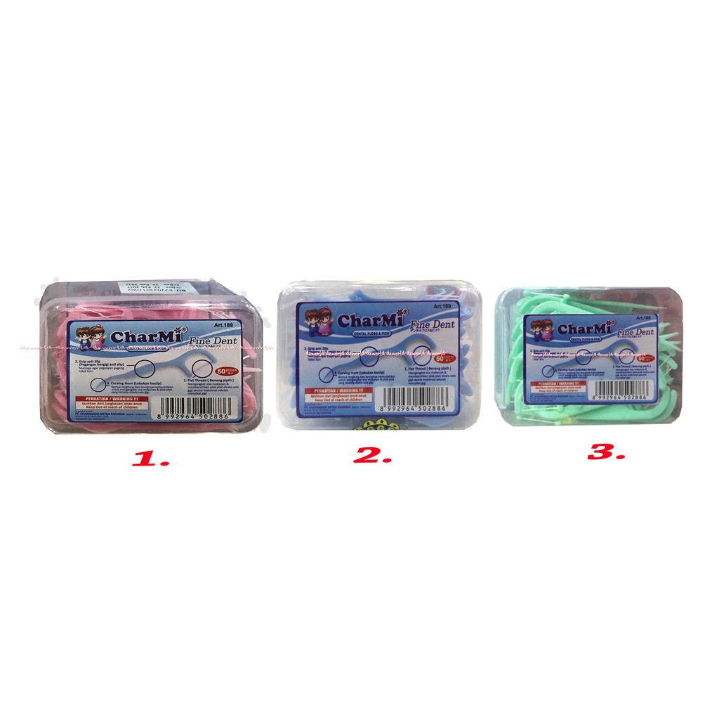 Charmi Fine Dent Dental Floss &amp; Pick Tusuk Gigi Dan Benang Gigi Isi 50Pieces