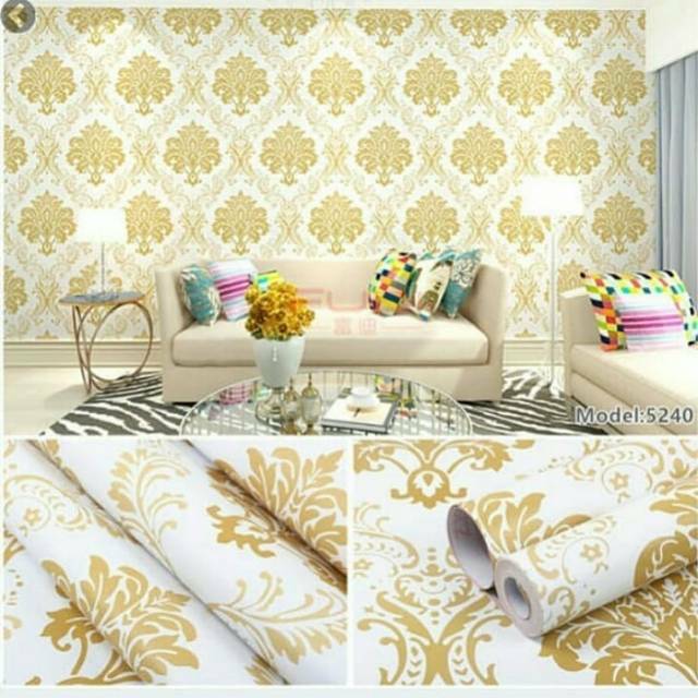 Wallpaper Dinding Motif Batik Gold Ukuran Panjang 10Meter x Lebar 45CM