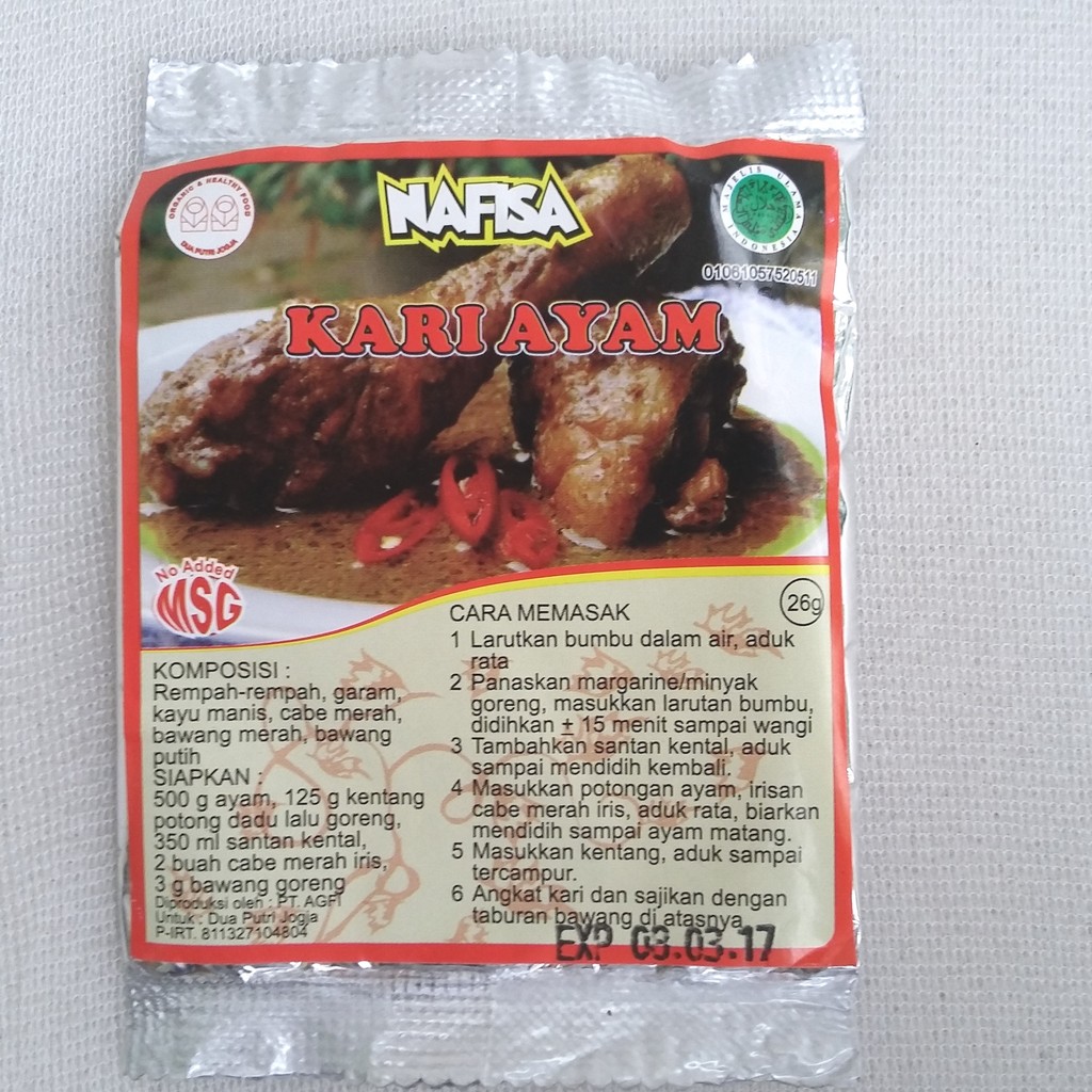 

Nafisa Bumbu Kari (Ayam/Daging/Ikan)