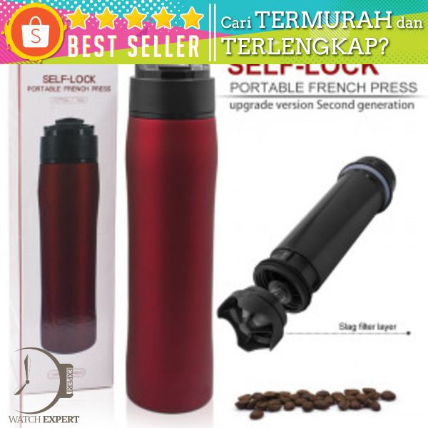 Self-Lock Botol Minum Kopi Portable French Press Coffee Maker 350ml - B46 - Black