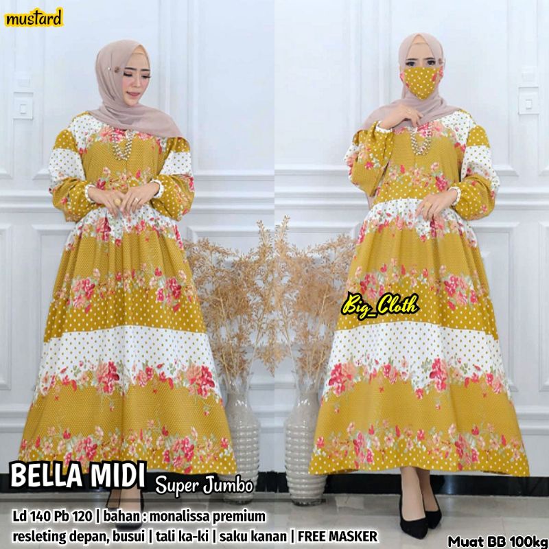 MIDI DRESS SUPER JUMBO LD 140 MIDI DRESS MONALISA TERBARU KEKINIAN BELLA MIDI