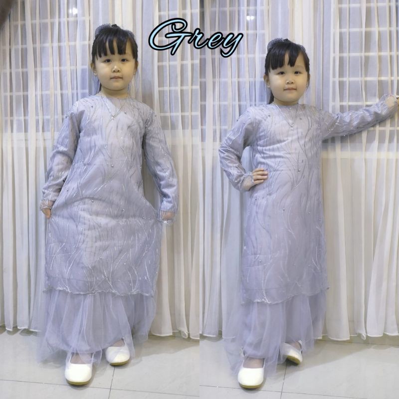 BAJU GAMIS ANAK BROKAT BRUKAT KIDS KID POLOS GERALDA WARNA ABU ABU GREY