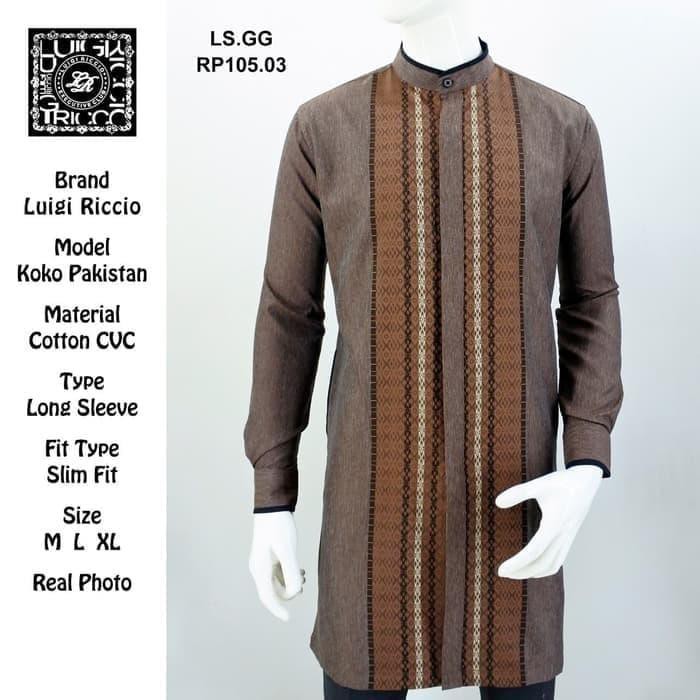 [star][ori] -  Baju Koko/ Baju Gamis Pria Pakistan Abu Abu New Design by Luigi Riccio - M Limited