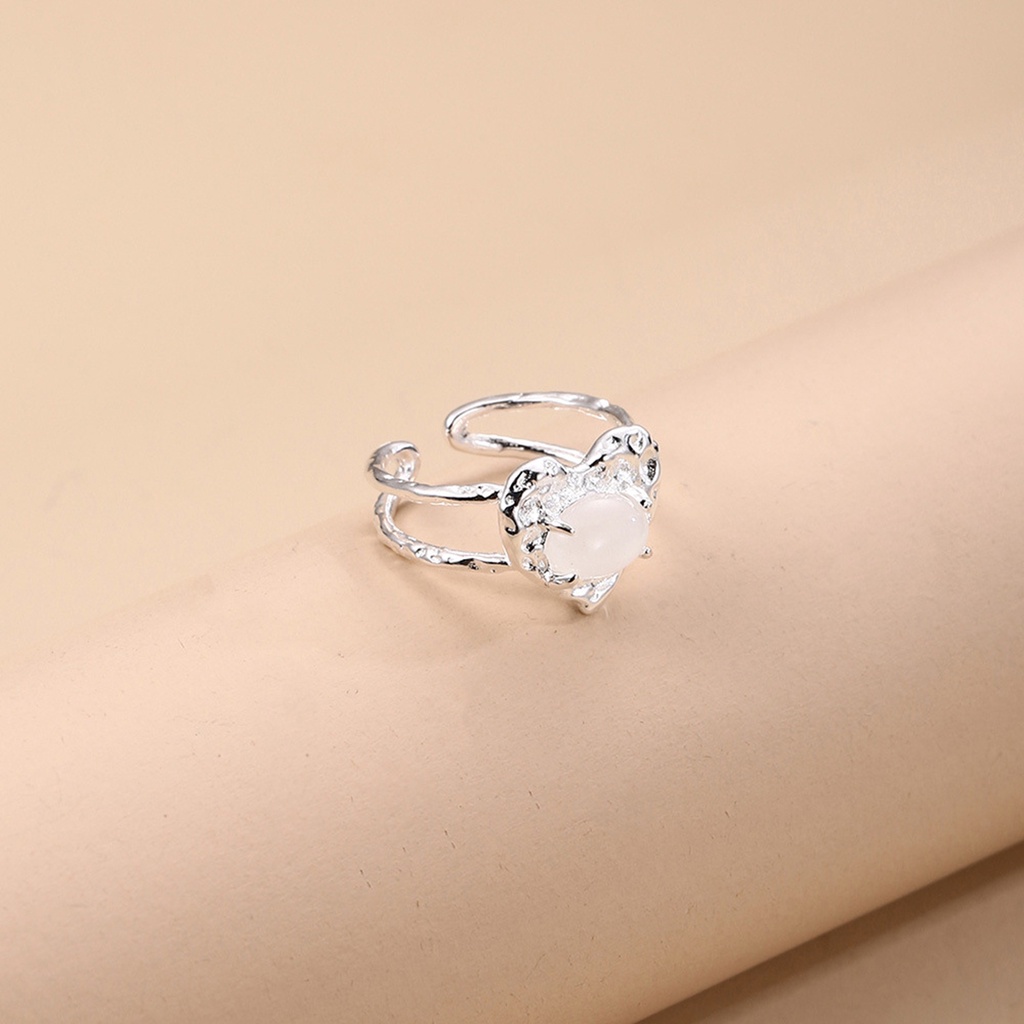 Cincin Batu Moonlight Bentuk Hati Dapat Disesuaikan Untuk Wanita