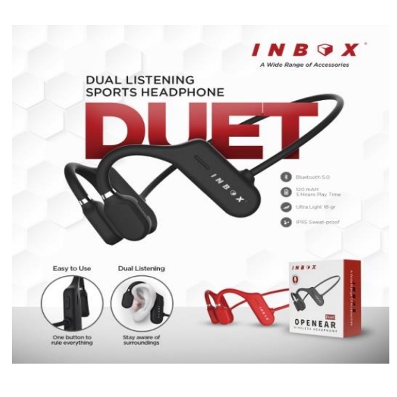 Headset Bass INBOX DUET Earphone Bass Wireless Earphone Open Mega Bass HD Headset Handsfree