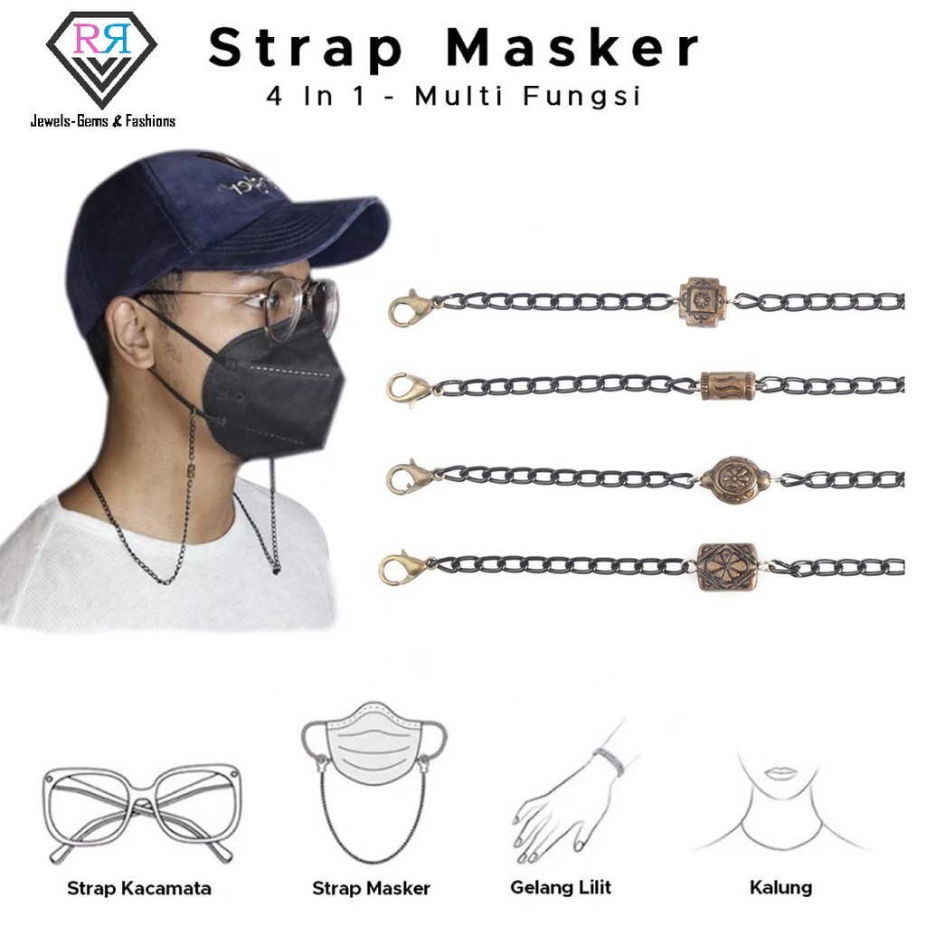 Bayar Di Tempat [ COD ] RR Strap Masker Kalung Kacamata Pria Rantai Hitam Keren Korea 4 in 1