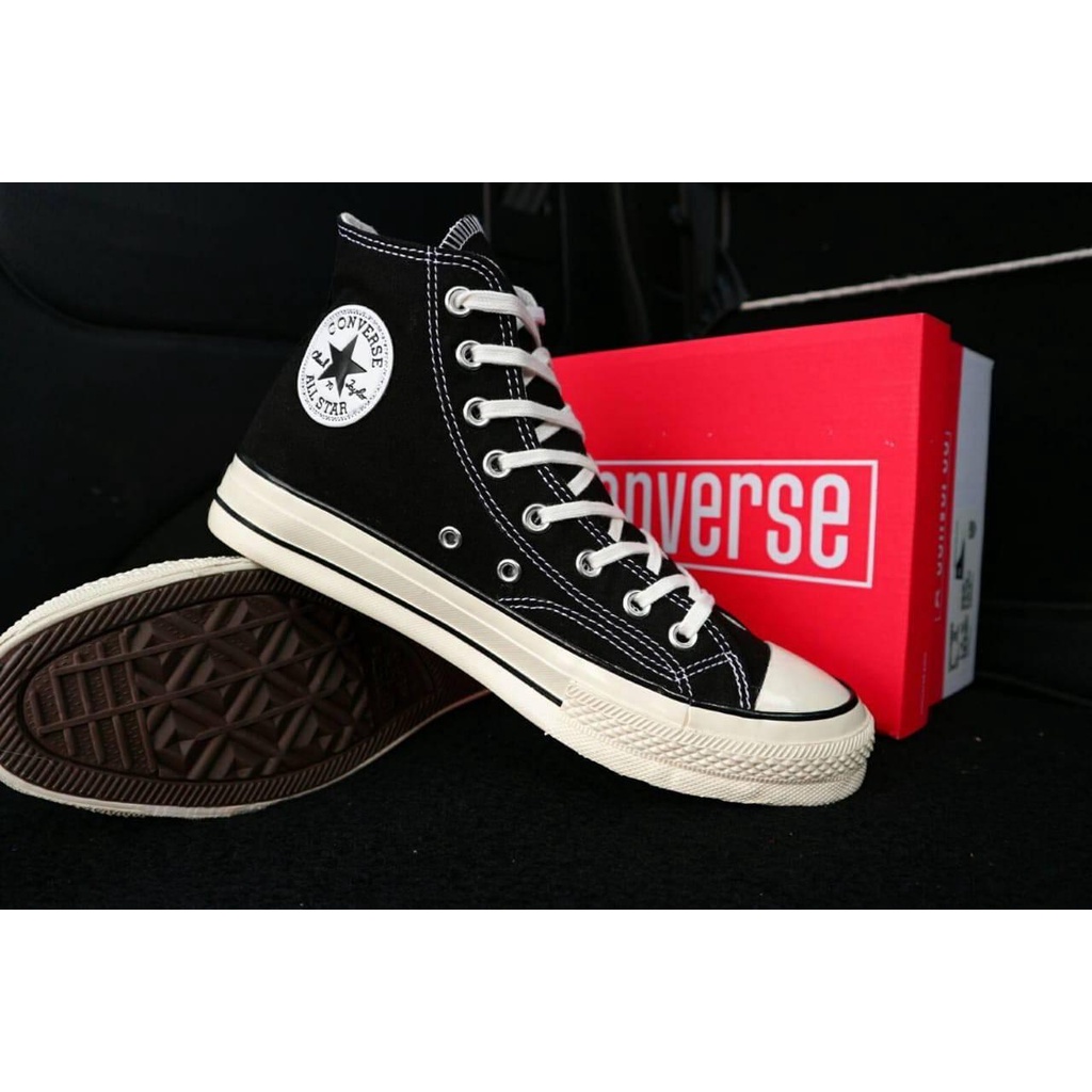 Sepatu Converse 70s High Egret Black / Sepatu Sekolah Kerja Kuliah Black_White Original Grade Made In Vietnam Terlaris (Gratis Ongkir)