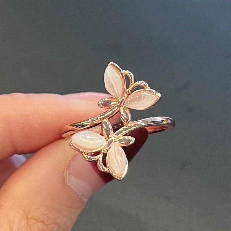 Fancyqube Cincin Jari Bentuk Kupu-Kupu Warna Rose Gold Untuk Aksesoris Pesta Pernikahan Wanita