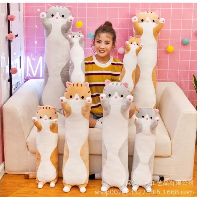Boneka panjang kucing polos model guling bahan plush