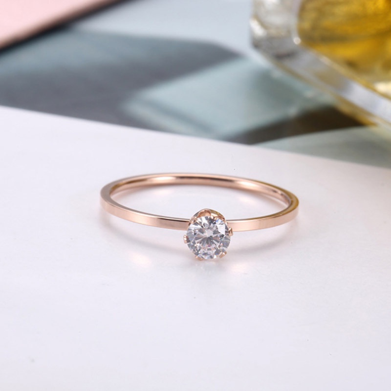 BTS-RR01 TINO Jewelery Cincin Wanita Titanium Steel Anti Karat Berlian Mata Satu