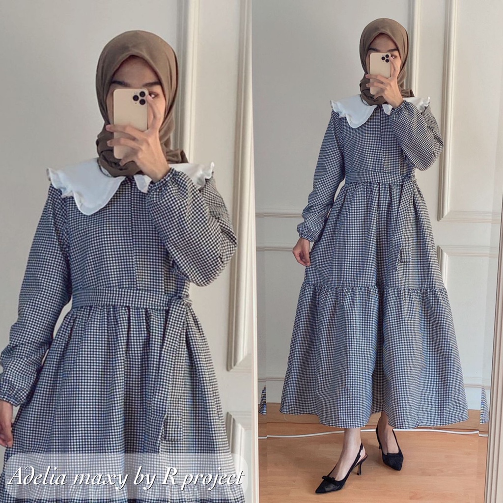 SIZE JUMBO LD 140 130 120 110 104 98 92 | ADELIA MIDI TARTAN DRESS MUSLIM WANITA ORIGINAL BY R_PROJECT