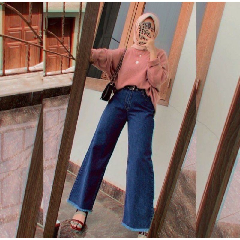 [BISA COD] Highwaist Kulot Jeans Wanita Rawis / Loose