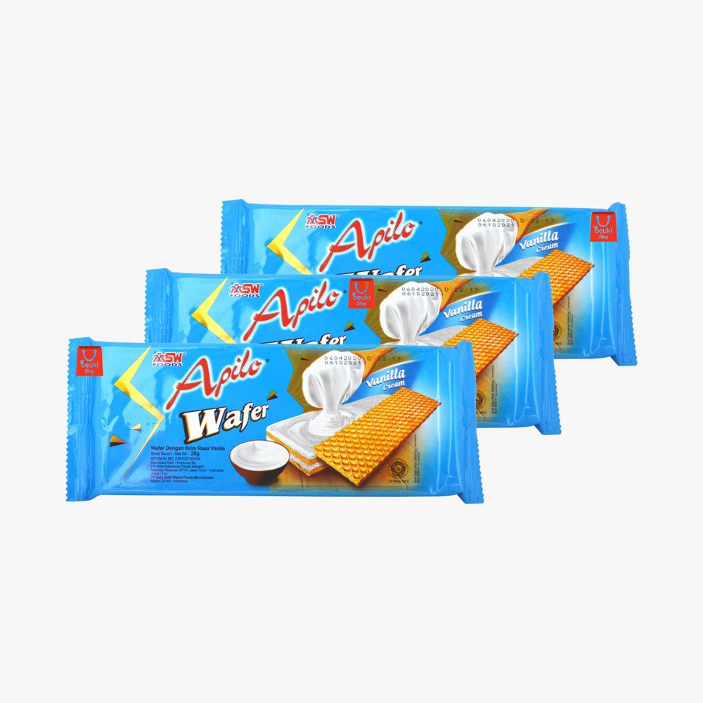 

3PCS Apilo Wafer Vanilla Cream Biskuit Wafer dengan Isi Krim Vanilla - 3pcs x 28gr