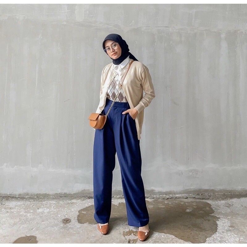 CELANA HW KANCING RESLETING PREMIUM CELANA WANITA KEKINIAN POLOS PANJANG KULOT HIGH WAIST RAYON