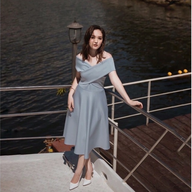 Sabrina dress wanita A line dress off shoulder casual formal baju pesta gaun party big size jumbo