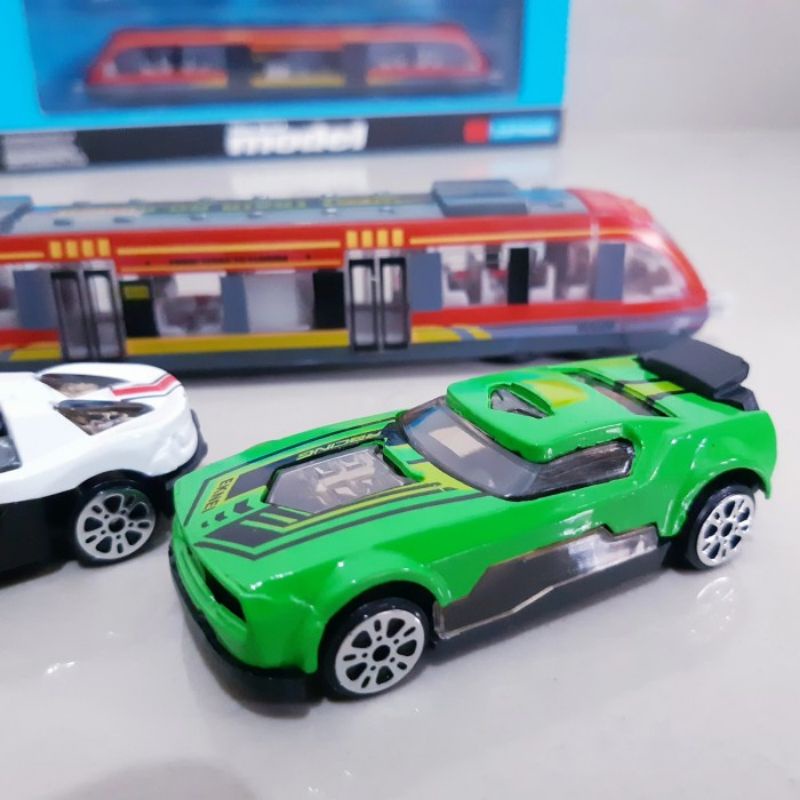 Diecast Set Mobil Dan Kereta Alloy - Mainan Miniatur Train Car Anak