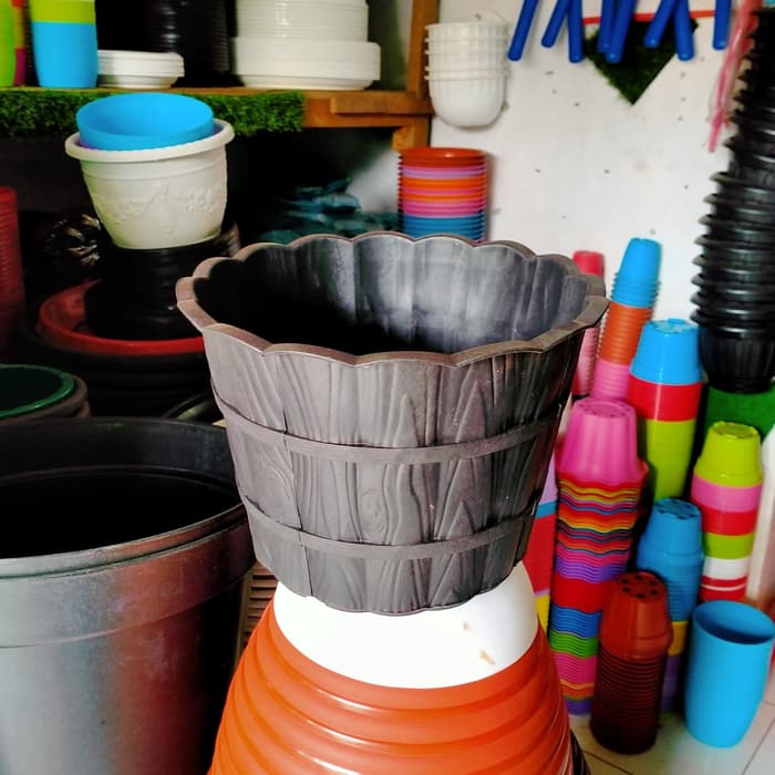 TERMURAH cod Pot Kayu//Pot Plastik Hitam 25cm. - Hitam pot tanaman