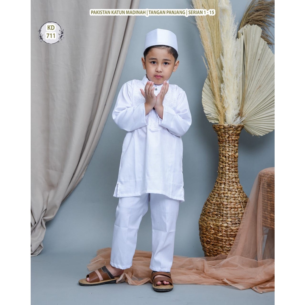 ( KHUSUS WARNA PUTIH ) stelan koko pakistan anak lengan panjang warna putih / koko pakistan anak put