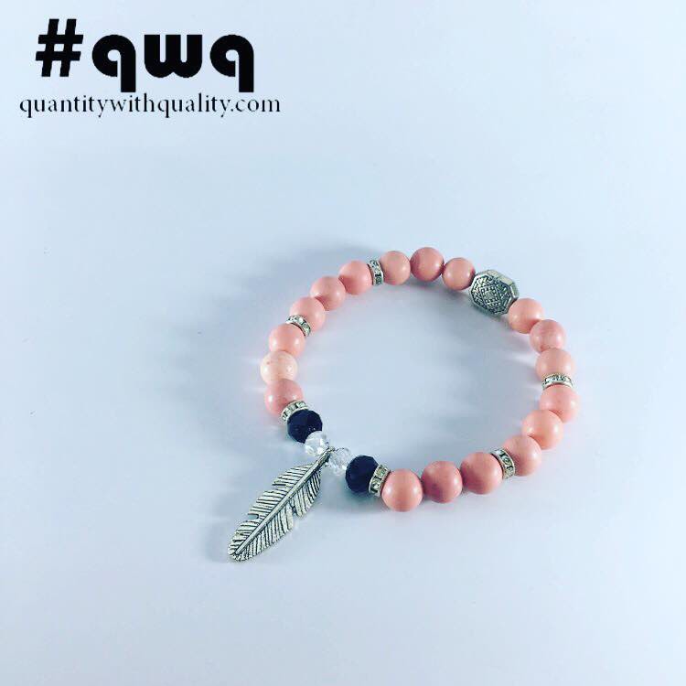 gelang custom Natural  with soft pink phyrus korea handmade bracelet