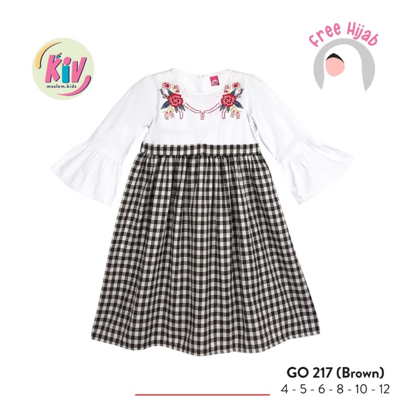 KIV gamis anak cute motif kotak2 kombinasi bordir depan