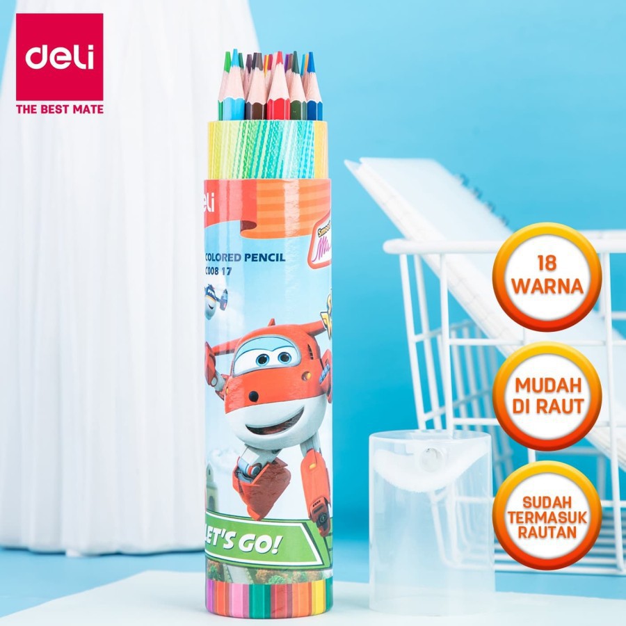 

Pensil Warna DELI EC00817 18 Warna Super Wings Bonus Serutan