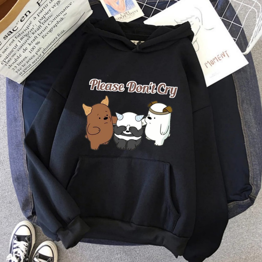 Hoodie Wanita Gambar Bears Oversize Korean Style Sweater Murah Tebal Xxl Kekinian Lilac Panda Boba